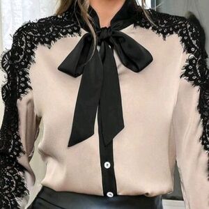 Chic Black and Cream Lace Blouse